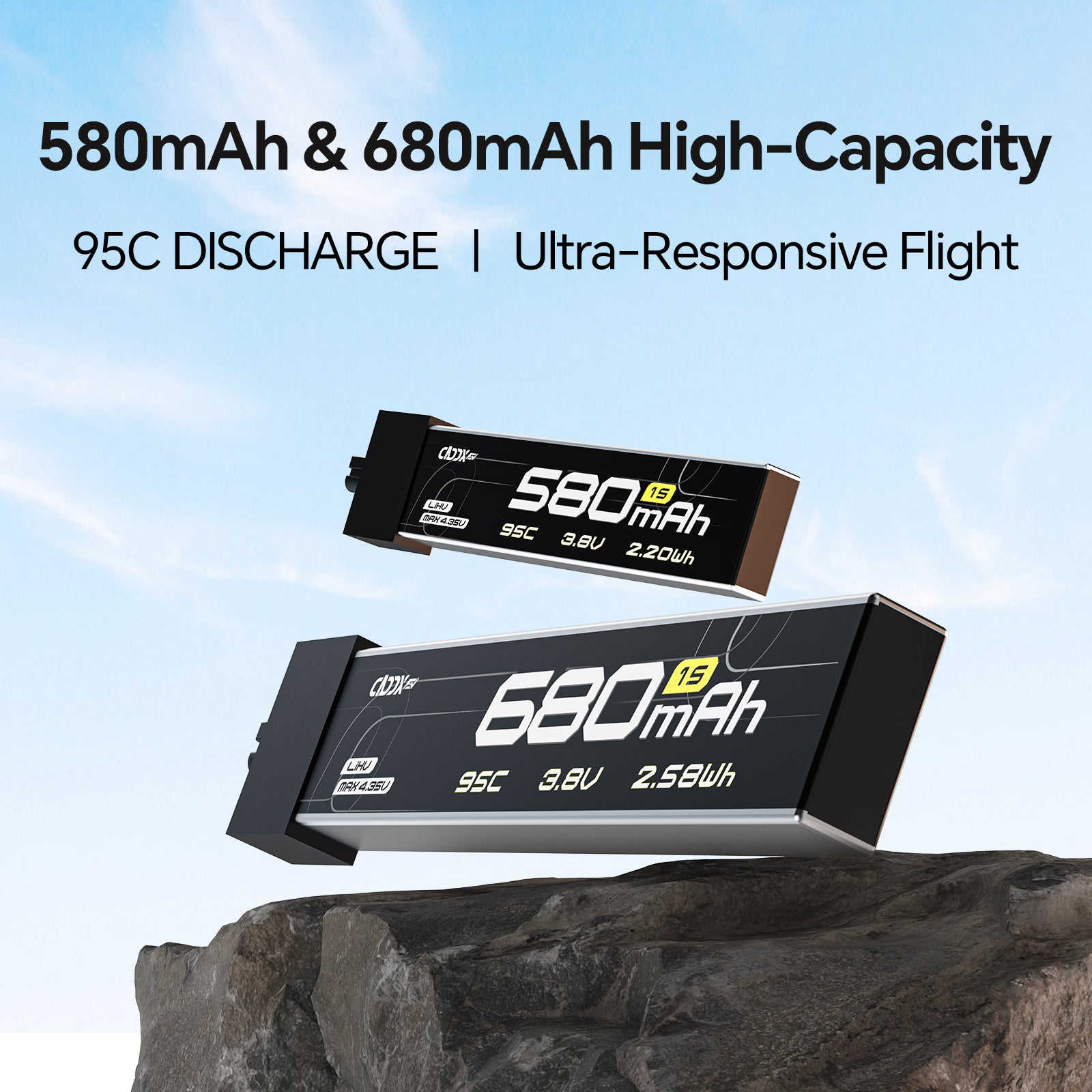 CADDXFPV CURVE 580mAh & 680mAh 1S 3.8V 95C FPV Lipo Battery with A30 connector